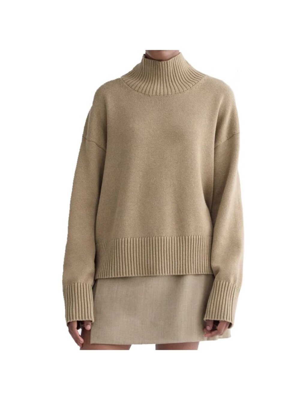 Everlane The Boxy Turtleneck in Every Day 100% Organic Cotton Tan Size Small NWT